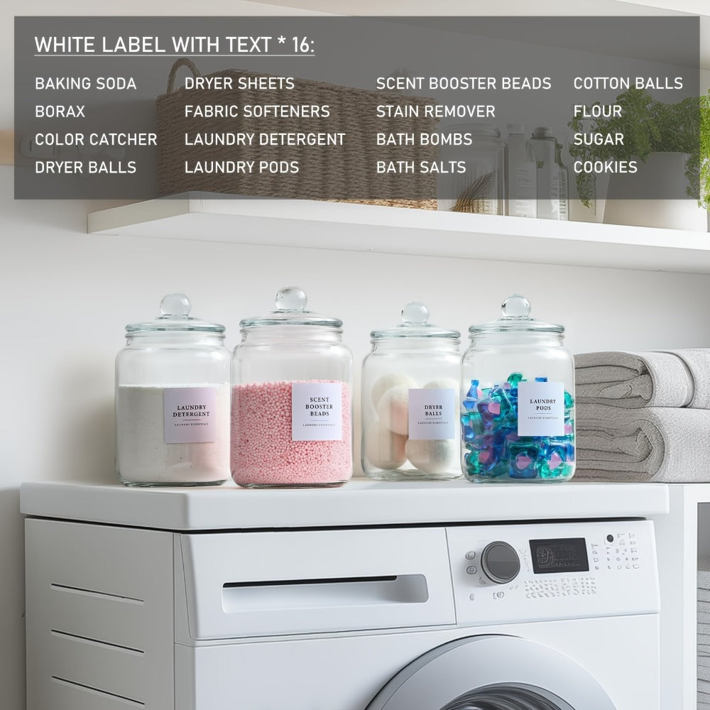 Airtight Glass Jars with Lids Labels and Spoons Half Gallon Storage Canisters for Laundry Detergent Pods Scent Booster Beads Kitchen Pantry Organization Food Safe Wide Mouth 1 2 3 4 Pack