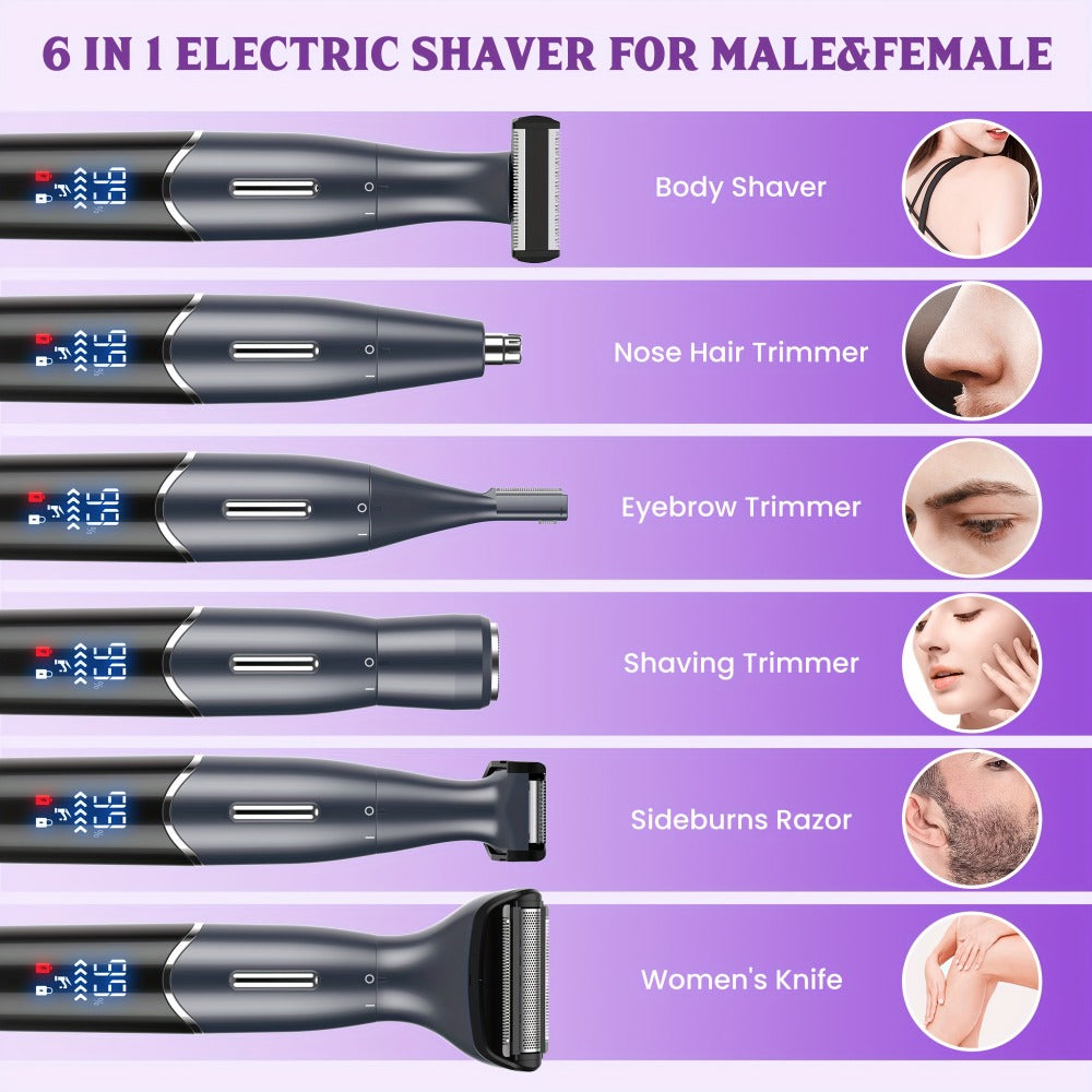 Women's Electric Bikini Trimmer Body Shaver Cordless Painless Razor Replaceable Heads Facial Hair Eyebrow Nose Ear Hair Removal Sensitive Skin