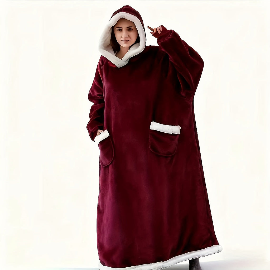Wearable Blanket Hoodie ¨C Oversized Flannel Sweatshirt Blanket with Pockets for Women & Men, 450-500gsm Thick Warm Winter Cozy