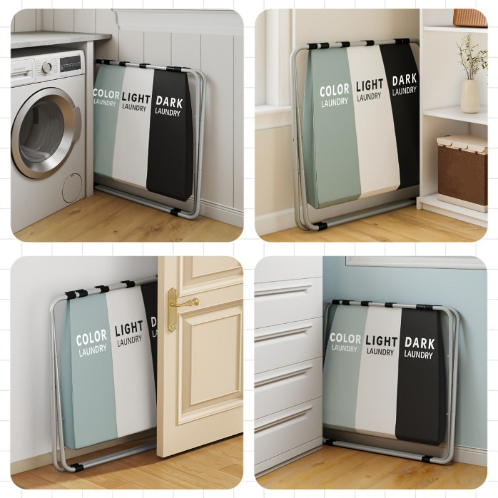 Large Laundry Hamper Basket with Handles - Collapsible Fabric Clothes Hamper, Water-Resistant Liner, Multi-Grid Design for Bedroom, Bathroom & College Dorm