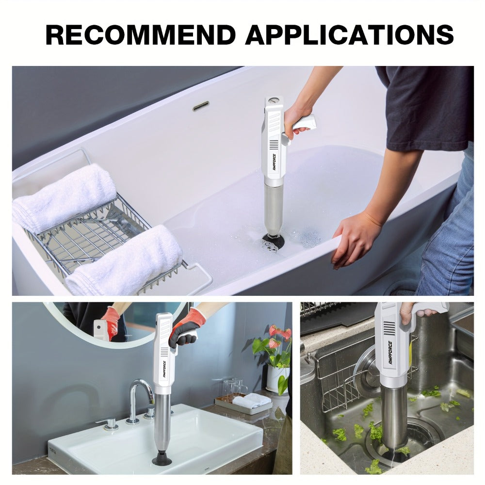 Electric Toilet Plunger 8V Cordless ¨C High-Pressure Pneumatic Toilet Unclogger with Real-Time Pressure Display, Power Drain Opener for Clogged Toilets, Sinks & Floor Drains, Mess-Free & Reusable