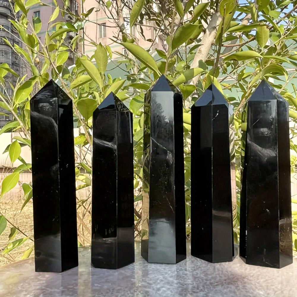 Black Obsidian Crystal Tower Natural Hexagonal Pillar Obelisk Generator for Home Decor Meditation Healing Crystal Feng Shui Office Holiday Gift 0.55-1.1LB