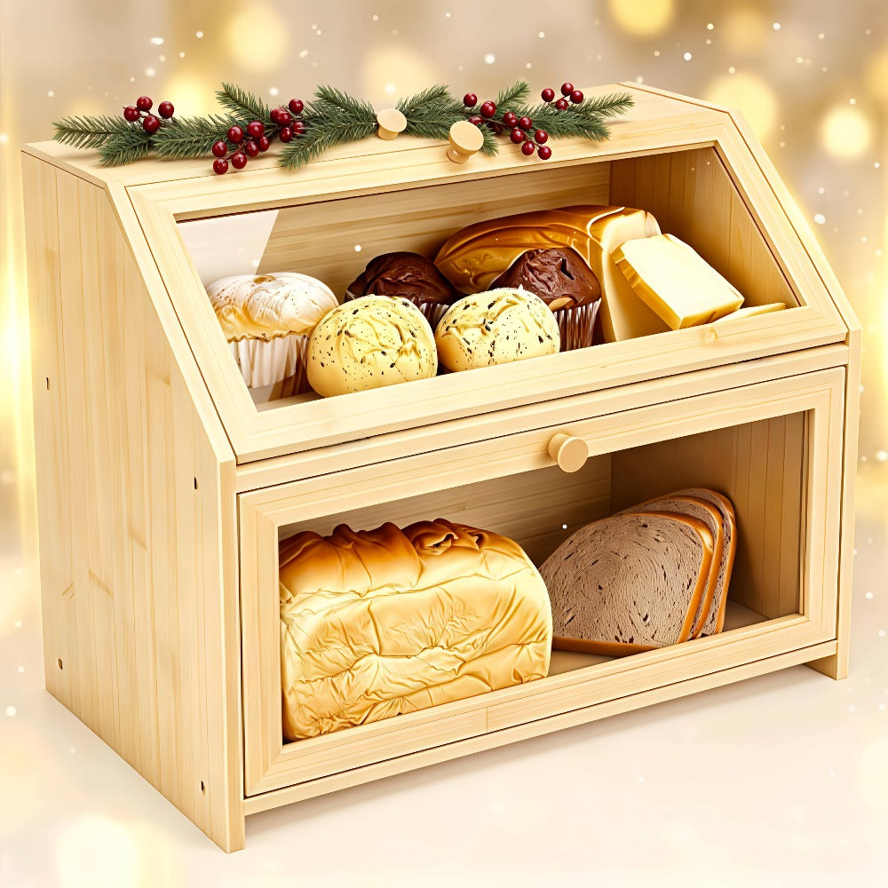 Bread Box for Kitchen Countertop ¨C Large Capacity Bread Storage Container with Transparent Window, Multi-Layer Design for Loaves, Pastries & Baked Goods ¨C Modern Food Storage Box