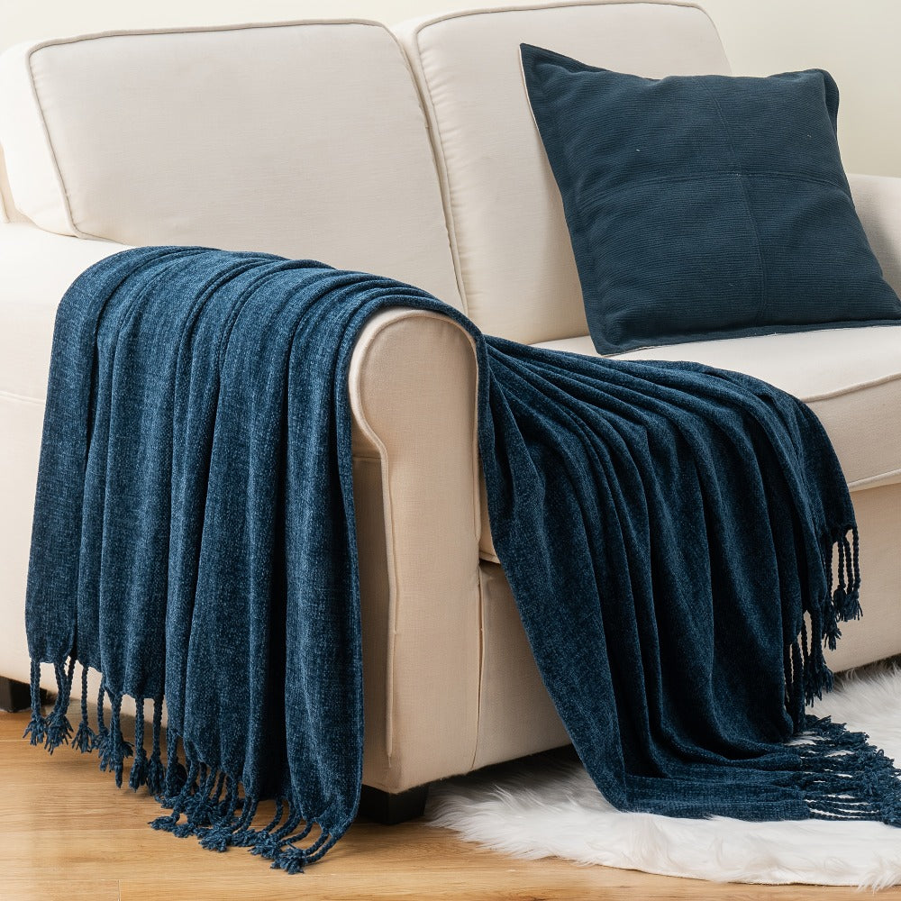 Chenille Fringe Throw Blanket ¨C 180-200gsm Velvety Soft Decorative Throw for Sofa & Couch, Home Decor, 50¡±¡Á60¡±, 17 Colors