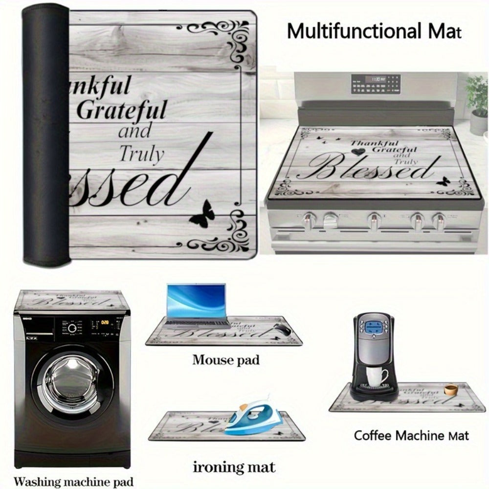 Stove Top Cover Heat Resistant Scratch-Proof 28.5x20.5¡± - Thankful Grateful Blessed Kitchen Decor Glass Protector Mat for Cooktops, Ovens, Washers & Dryers, Easy-Clean Multipurpose Noodle Board