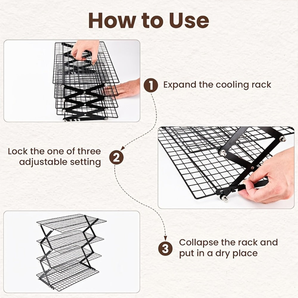 4-Tier Collapsible Cooling Rack Set with Muffin Cups - Metal Wire Baking Rack for Cookies Cakes Bread Roasting BBQ Countertop Kitchen Drying Rack