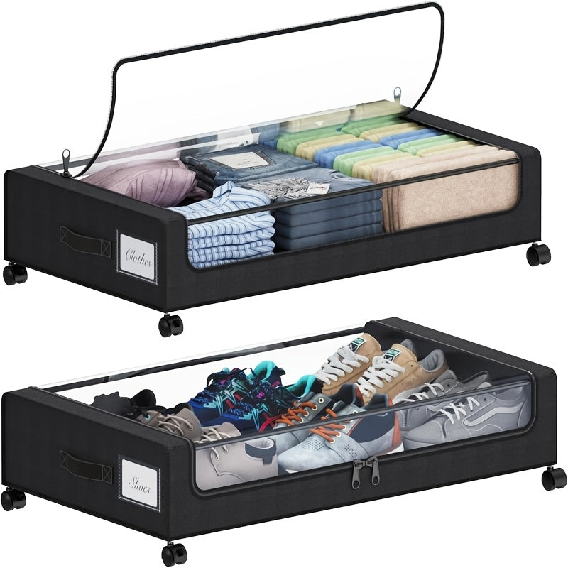 Under Bed Storage Containers with Wheels - Foldable Closet Organizer Bins with Label Holder for Clothing Blankets Shoes Comforter Pillows Bedding
