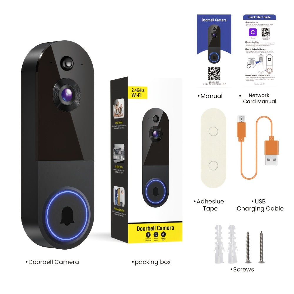 Wireless Video Doorbell Camera 1440P WiFi | AI Snapshot Night Vision Two-Way Intercom Rechargeable Battery | Photo Video Local Storage Smart Home Doorbell White Black