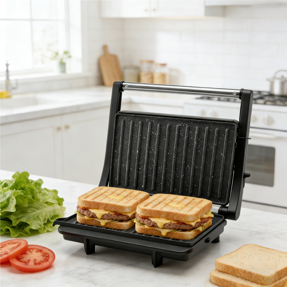Panini Press Grill 3-in-1 Electric Indoor Grill with Non-Stick Plates - 180¡ã Flat Grill Sandwich Maker with Floating Hinge Grease Tray Temperature Control, Compact Countertop Grill for Home Dorm Office