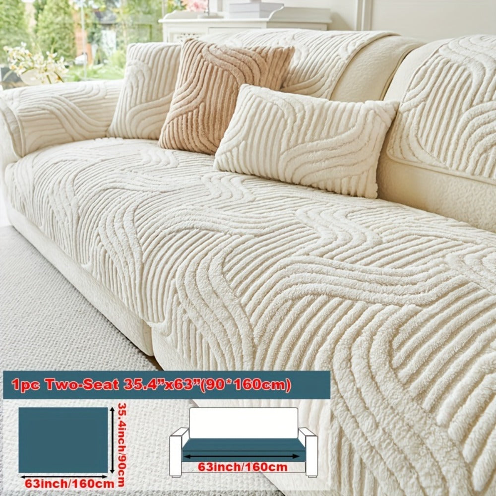 Stretch Velvet Sofa Cover Non-Slip | Plush Shu Velveteen Couch Slipcover, Modern Luxury Pet Friendly Machine Washable, 2 3 4 Seat, Armrest & Pillowcase, Living Room Bedroom Office