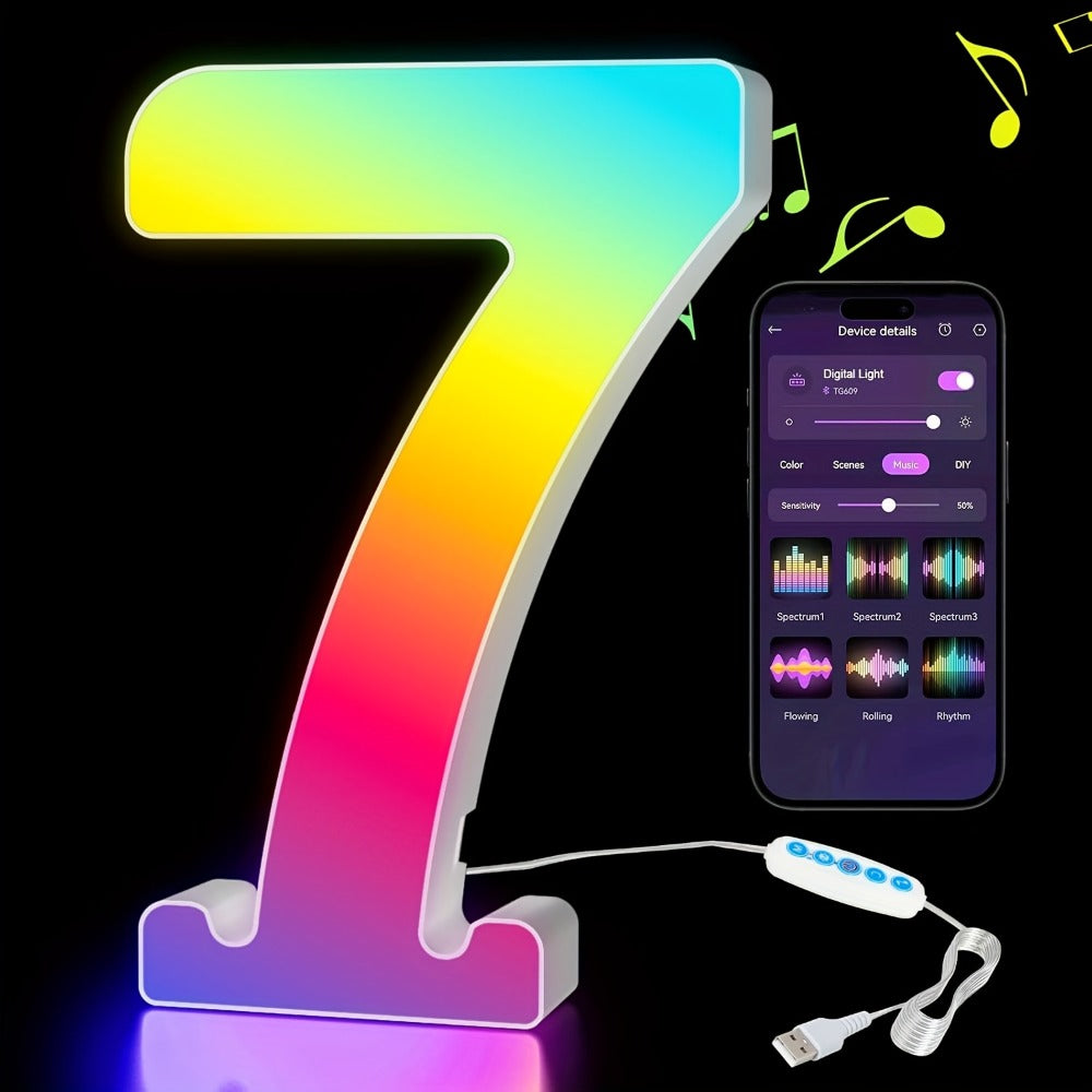 LED Letter Lights Music Sync - Colorful Flashing Marquee Alphabet Lights for Room Decor, Party, Bedroom, Festival & Camping, Numbers 0-9 & A-Z & Symbols Available, Night Light Wall Decoration
