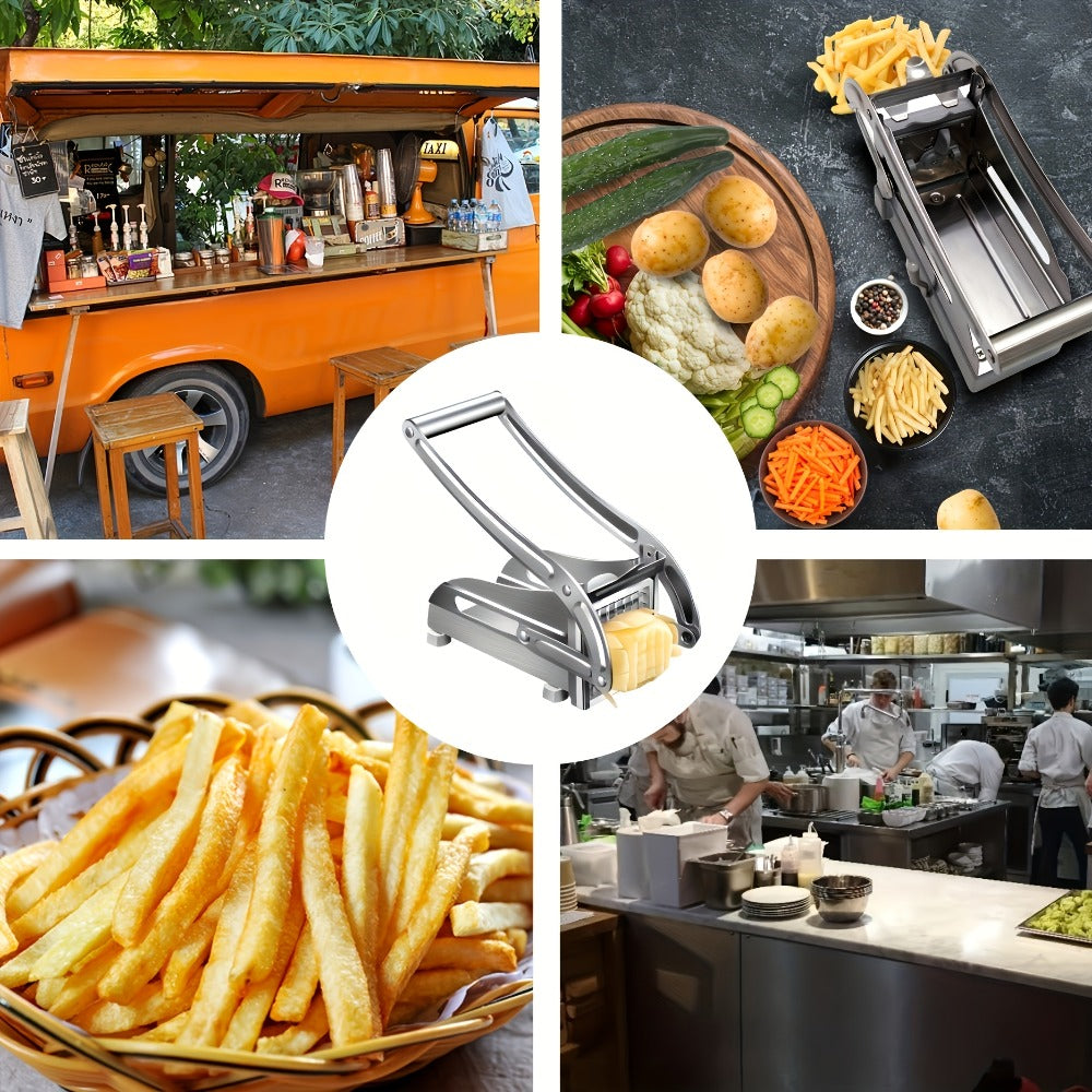 French Fry Cutter ¨C Stainless Steel Vegetable & Potato Slicer, Multi-Function Food Chopper for Potato, Carrot, Cucumber & Onion, with Storage Box