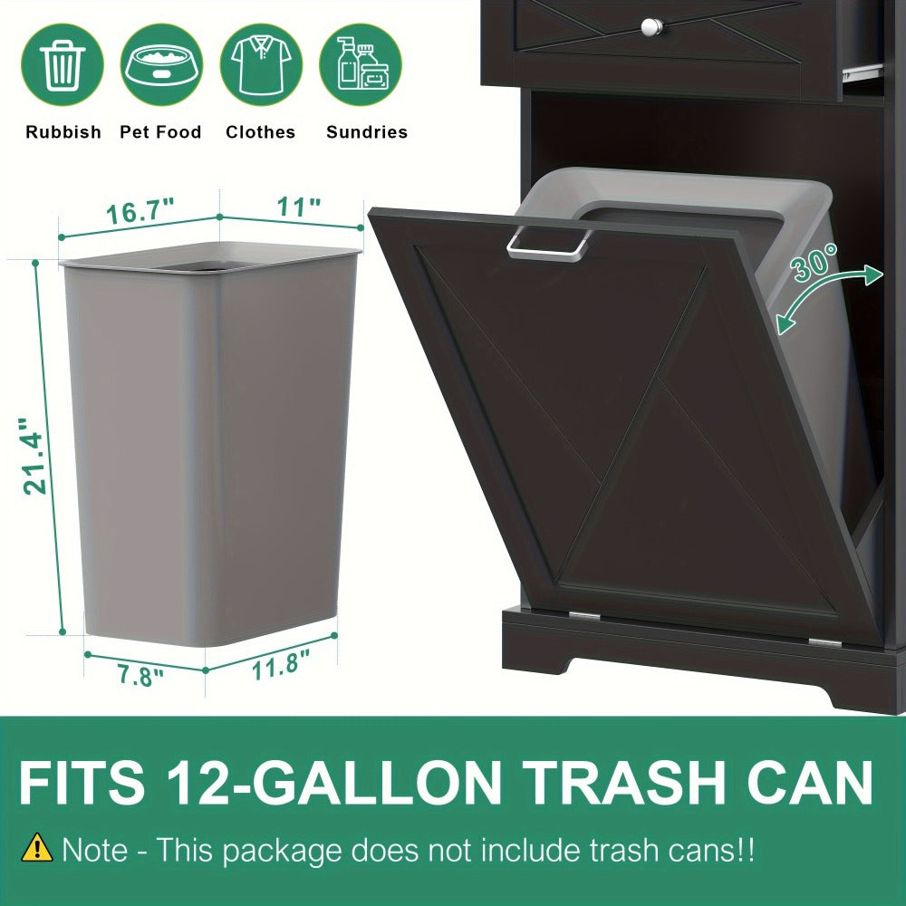 Tilt Out Trash Can Cabinet 12 Gallon Hidden Kitchen Trash Cabinet with Drawers, Pantry Storage, Laundry Hamper Cabinet