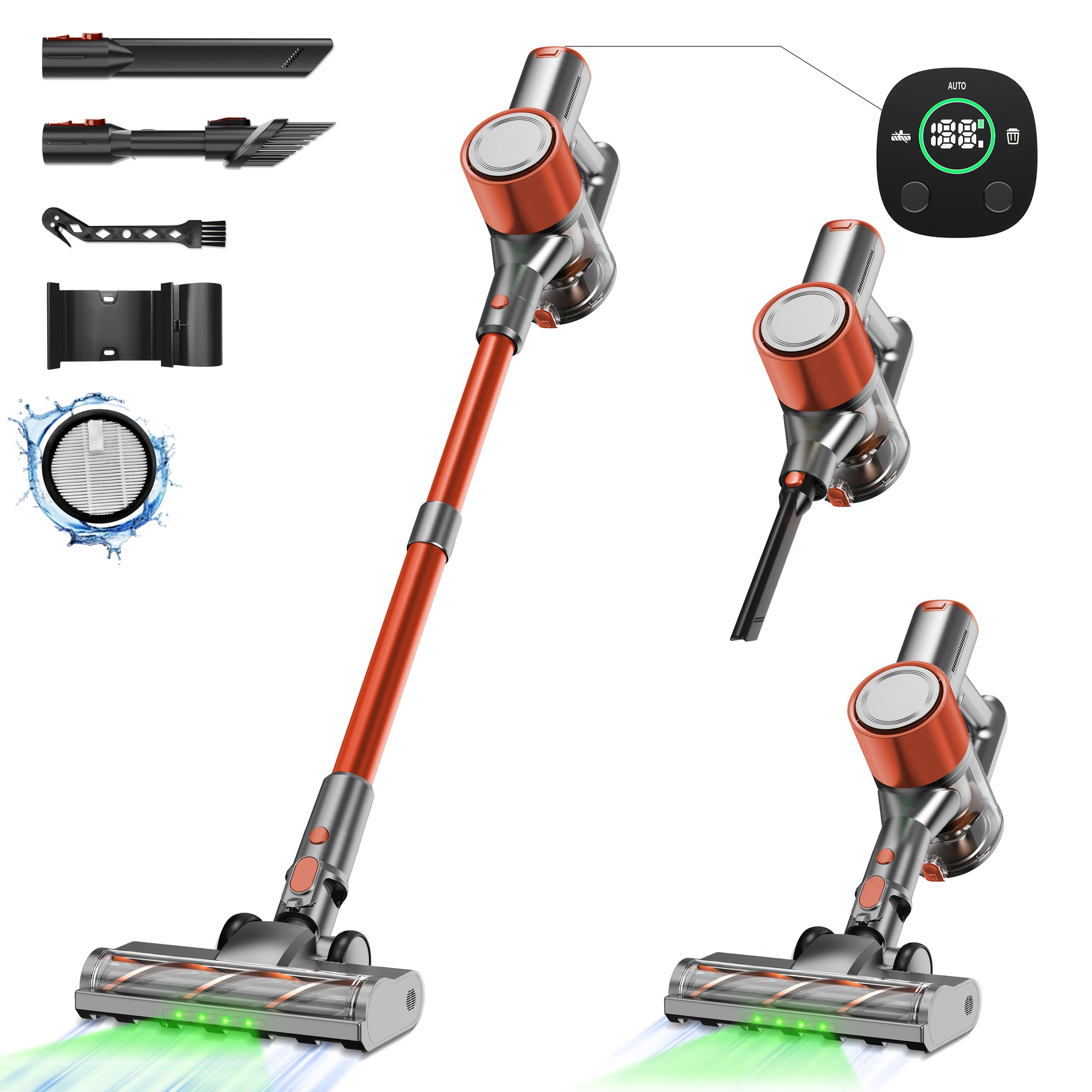 Cordless Stick Vacuum Cleaner 70KPa Brushless Motor 45-Min Runtime Lightweight for Pet Hair Carpet Hard Floor Dust with Cord & Cordless Modes