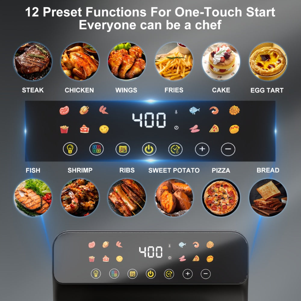 Air Fryer Toaster Oven Combo Extra Large ¨C 12-Quart Countertop Convection Oven with Digital Touchscreen, 12 Preset Functions, Baking, Roasting & Reheating, Family-Sized Meals, Black