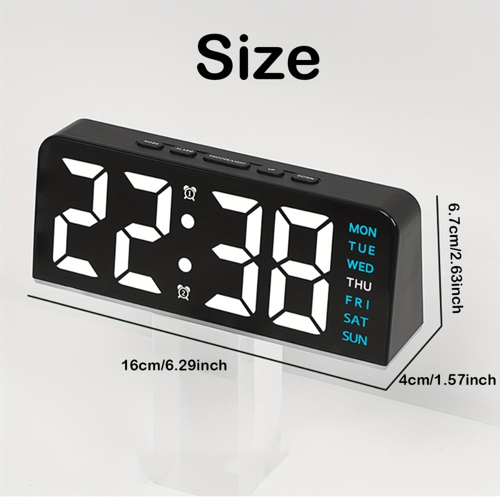 Digital LED Alarm Clock with Temperature Display - Time, Date & Temp LED Desk Clock, USB Powered, Beep Alarm, Modern Design for Bedroom, Living Room & Office, Father's Day Gift