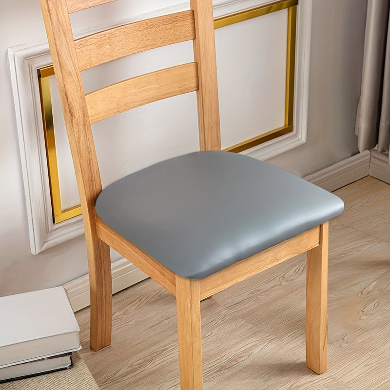 Waterproof PU Leather Dining Chair Cushion Covers Removable Stretch Seat Slipcovers for Dining Room Kitchen Hotel Set of 4 or 6