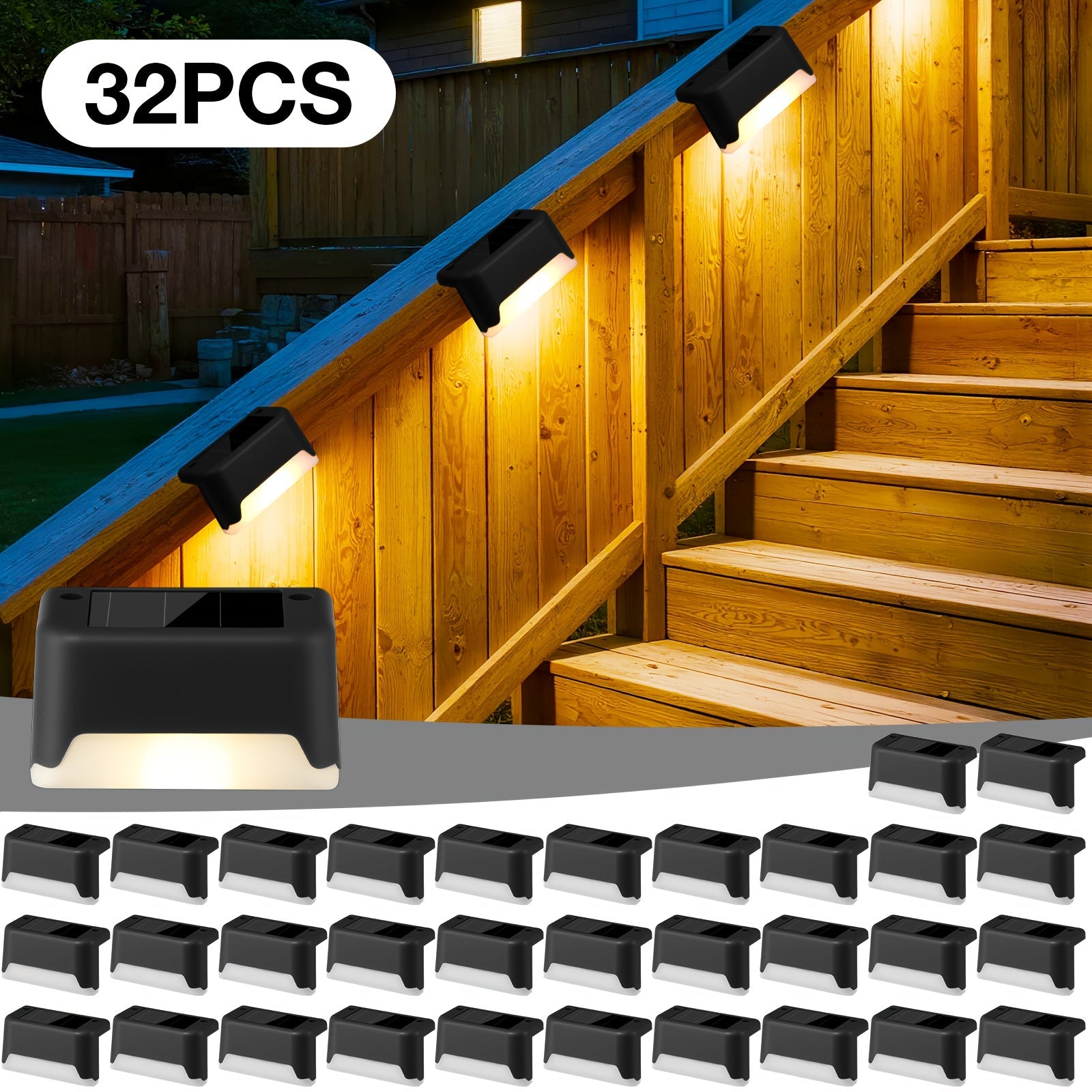 Solar Step Lights IP65 Waterproof ¨C LED Deck Lights for Outdoor Stairs, Fence & Pathway, Auto On/Off Dusk to Dawn, 12-Hour Night Lighting for Garden, Patio, Driveway & Commercial Spaces