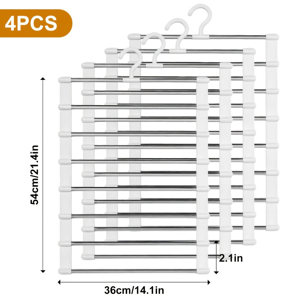 Pants Hangers Foldable Multi-Layer Stainless Steel | Non-Slip Space Saving Closet Organizer for Jeans Leggings Scarves Trousers | 4 or 8 Pack Clothes Rack Hanger