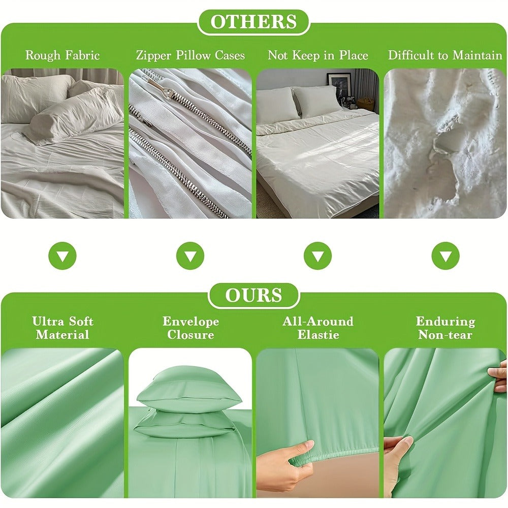 Bamboo Bed Sheet Set 4pcs 2200TC Deep Pocket Cooling Fitted Sheets ¨C Ultra Soft, Breathable, Shrink & Wrinkle Resistant
