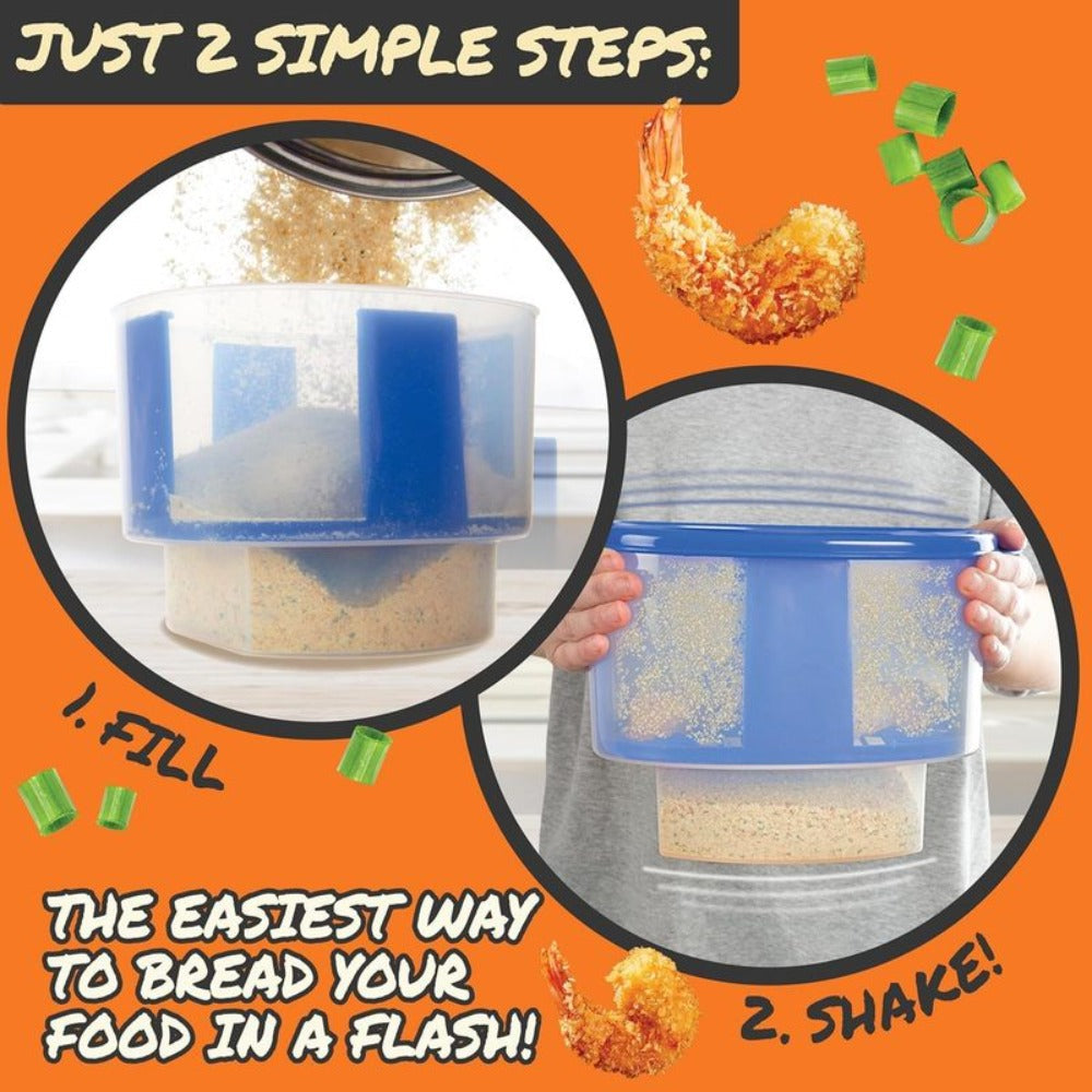 Breader Bowl Mess-Free Breading Station, All-in-One Shake and Coat Batter Bowl for Chicken Fish Shrimp Vegetables, Pour-In Seasoning Lid-Lock Design, Easy Breading Tool for Frying & Air Fryer Cooking