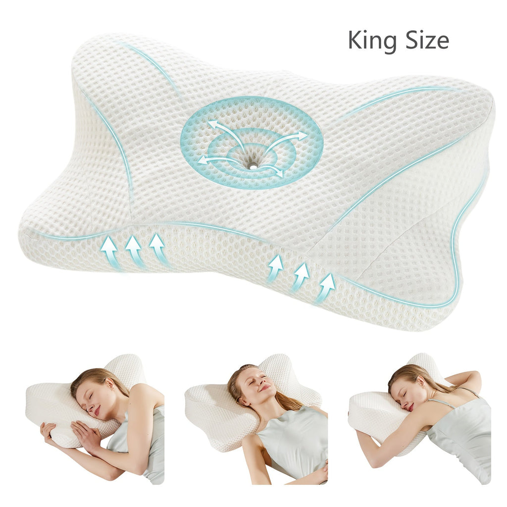 Memory Foam Cervical Pillow Ergonomic Contour Neck Support Orthopedic Bed Pillow for Side Back Stomach Sleepers with Cooling Pillowcase Queen King