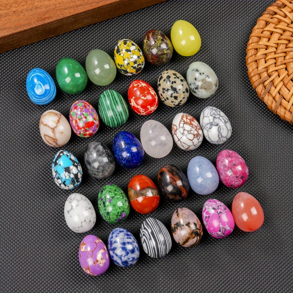 Natural Crystal Gemstone Eggs Set of 30 - Polished Pocket Stones for Easter Decor, Healing Crystals, Meditation & Gift, Mixed Variety Bulk Lot