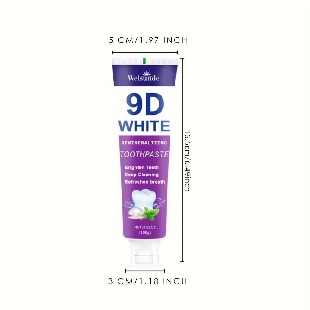 Whitening Toothpaste 4-Pack ¨C 9D White Alcohol-Free Formula, Thorough Deep Cleaning & Brighter Smile, Refreshing Mint Breath, Gentle on Gums, Travel-Friendly 100g, Oral Care Gift for Men & Women