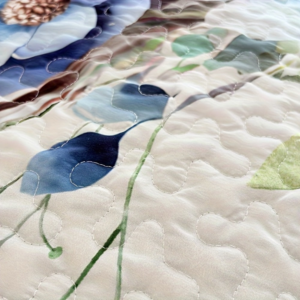 Floral Watercolor Quilt Set ¨C Heart Botanical Print, Soft Breathable Hypoallergenic Bedspread, Twin Full Queen King, All Seasons ¨C Romantic Bedroom Decor