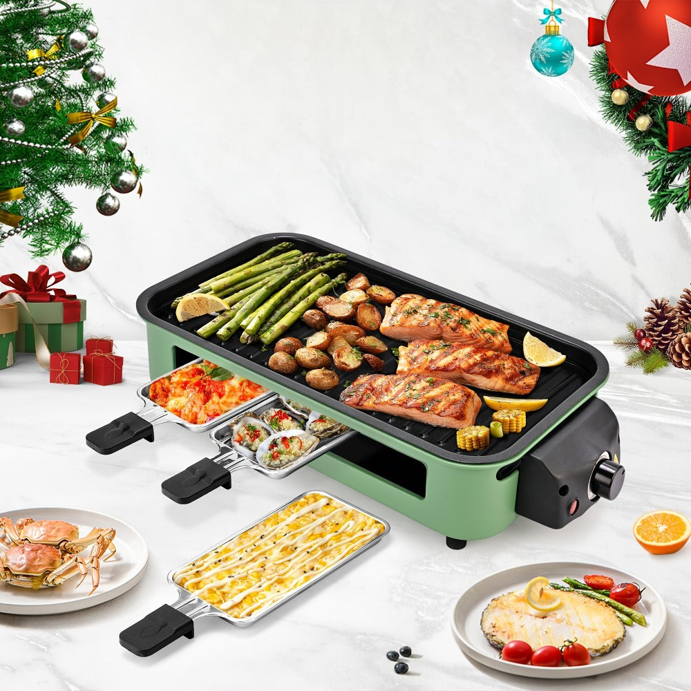 Indoor Electric Smokeless Grill 1500W ¨C Raclette Table Grill with 3 Mini Pans, 16x9¡± Non-Stick Detachable Plate, Dishwasher Safe, Portable for Home Kitchen