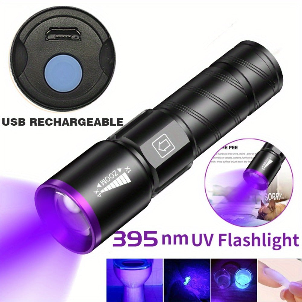 UV Blacklight 2 Pack Rechargeable Portable | Adjustable Brightness & Zoom Ultraviolet Lamp | Scorpion Detection Pet Urine Stain Finder Nail Polish Resin Curing Fluorescent