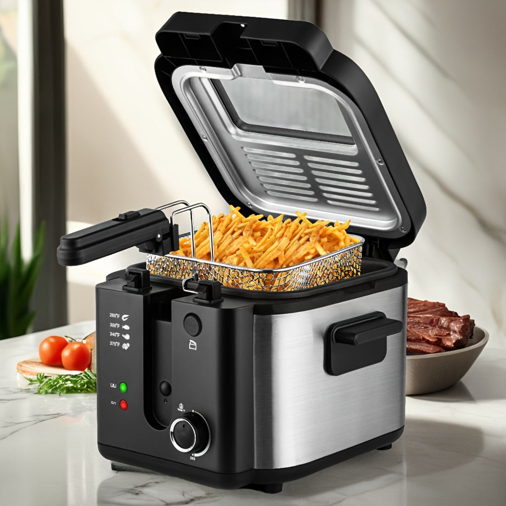 Deep Fryer with Basket 1500W | Adjustable Temperature, Removable Lid & Non-Stick Interior Pot, Viewing Window, Dishwasher-Safe Basket for Home Electric Frying ¨C 1.5L & 2.5L Options, Black