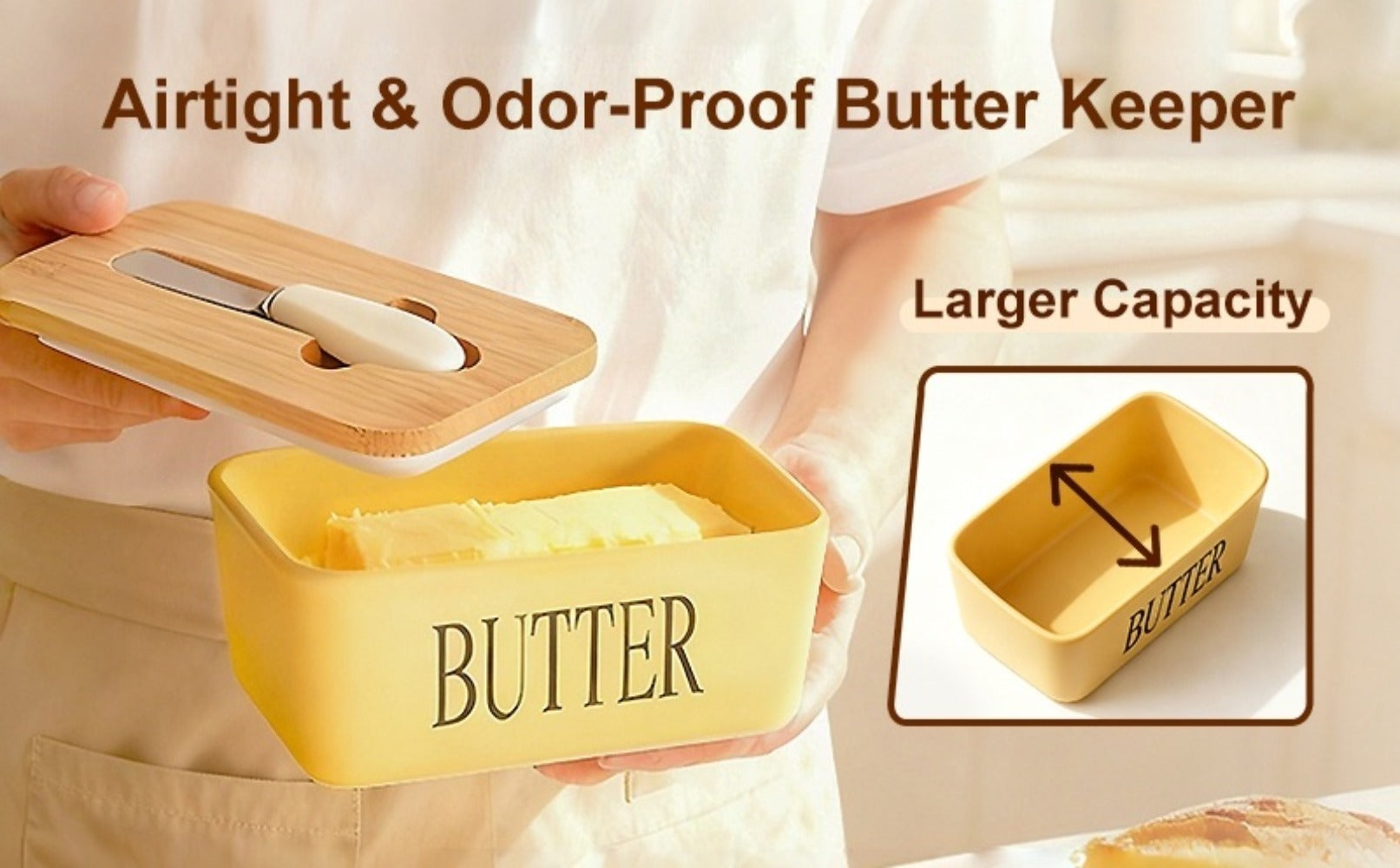 Ceramic Butter Dish with Lid and Knife ¨C Large Countertop Butter Keeper, Airtight Seal, Easy-Clean Design, Multiple Colors ¨C Kitchen Gift for Butter Lovers