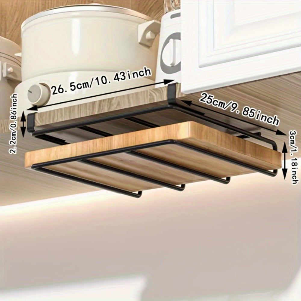 Kitchen Hook Rack for Cutting Boards Lids & Cabinet Door ¨C Heavy Duty Carbon Steel Wall Mounted Organizer for Kitchen Tools & Bathroom Supplies, Rust-Resistant Black