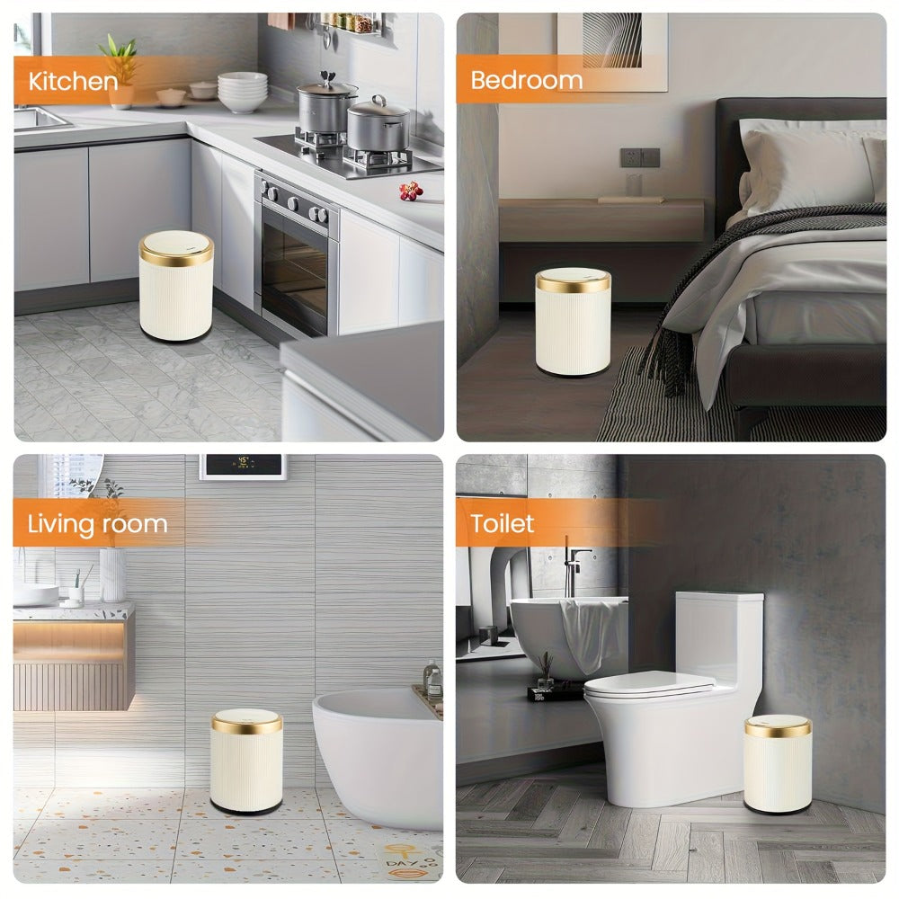 Dual Compartment Trash Can with Push-Top Lid, 3.17 Gal Odor-Resistant Oval Waste Bin for Kitchen Bathroom Bedroom Office