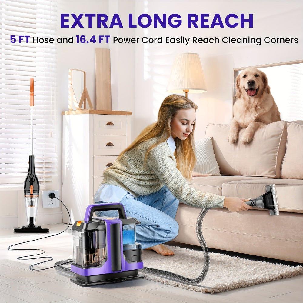Portable Carpet Cleaner Deep Cleaning Machine with Dual Brushes Powerful Spray for Upholstery Stairs Car Seats Tough Stain Removal