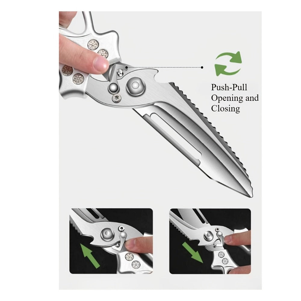 Kitchen Scissors Heavy Duty Stainless Steel | 3CR Multipurpose Cooking Shears for Chicken Bone Meat Vegetables Fruits Herbs with Seat Belt Lock Labor-Saving Handle