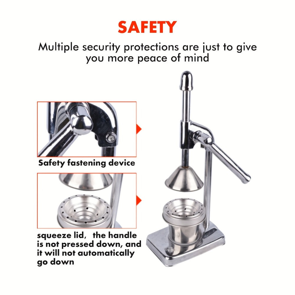 Manual Citrus Juicer Stainless Steel Lemon Squeezer with Lever Press, Heavy Duty Hand Press Orange Juicer Extractor with Non-Slip Base & Fine Strainer for Fresh Juice Kitchen Countertop