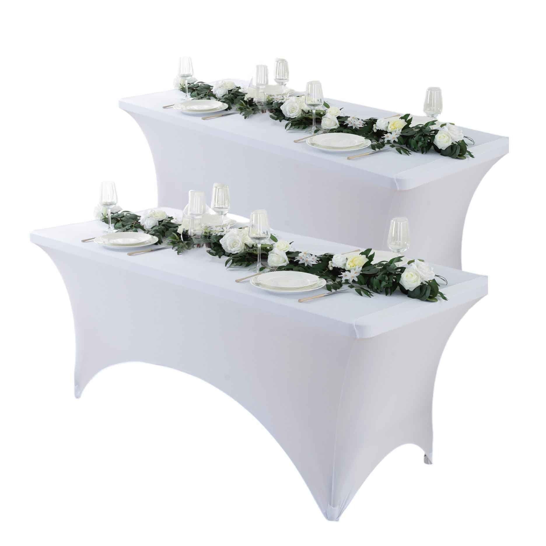 Spandex Fitted Tablecloth 4ft 6ft 8ft | Wrinkle-Free Stretch Rectangle Table Cover for Wedding Party Event Banquet