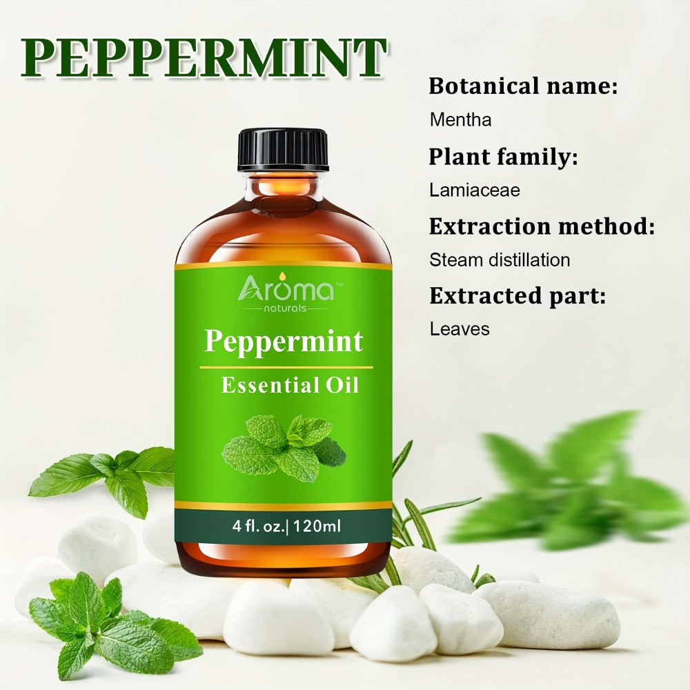 Peppermint Essential Oil 120ml 4oz Crisp Refreshing Mint Scent for Diffuser Candle Humidifier Car Air Freshener Home Decor Perfume Spray Aromatherapy with Ceramic Stone