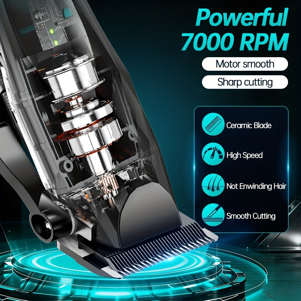 Professional Electric Hair Clipper & Beard Trimmer Set for Men, 14-Piece Comb Guide Kit, Ceramic Blades, 7000 RPM Powerful Motor, 1800mAh Rechargeable Battery, Cordless Hair Cutting Kit