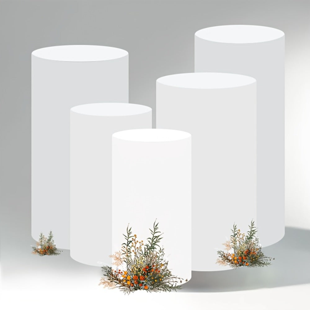 Cylinder Pedestal Stand Covers 5pcs ¨C Stretch Fabric Pillar Covers for Wedding Party Birthday Baby Shower Dessert Table Backdrop Decor White Pink