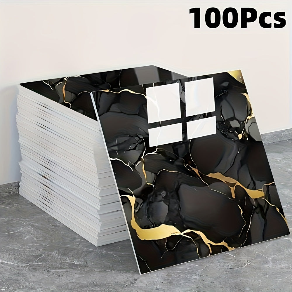 Peel and Stick Wall Tile Stickers Marble Pattern Self-Adhesive Waterproof Glossy Wallpaper 50/100Pcs for Kitchen Bathroom Living Room Home Decor