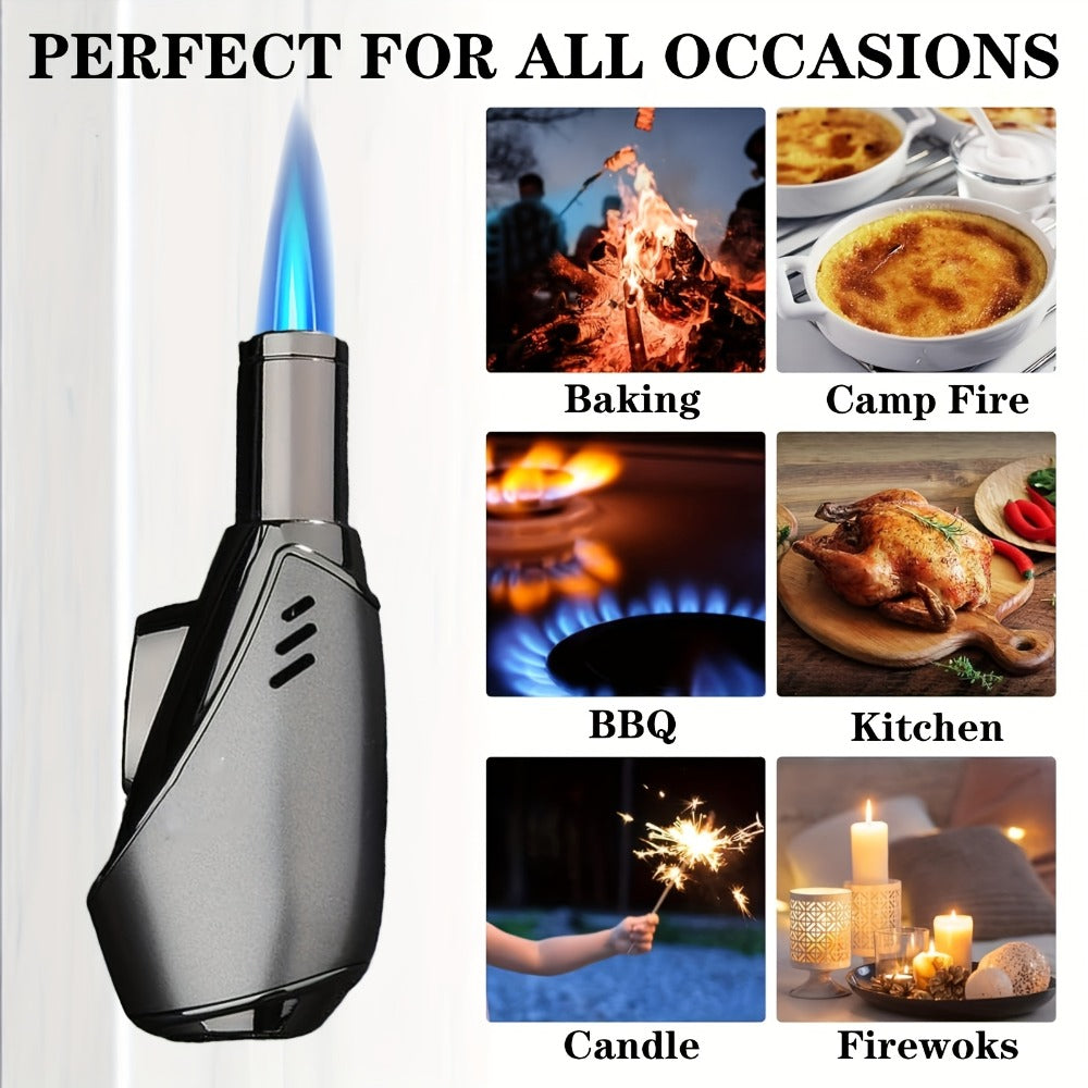 Torch Lighter Refillable Windproof Pocket Lighter with Punch Safety Lock High-Pressure Jet Flame Igniter for Cigar Candle Charcoal BBQ Cool Gift for Men Silver Gift Box
