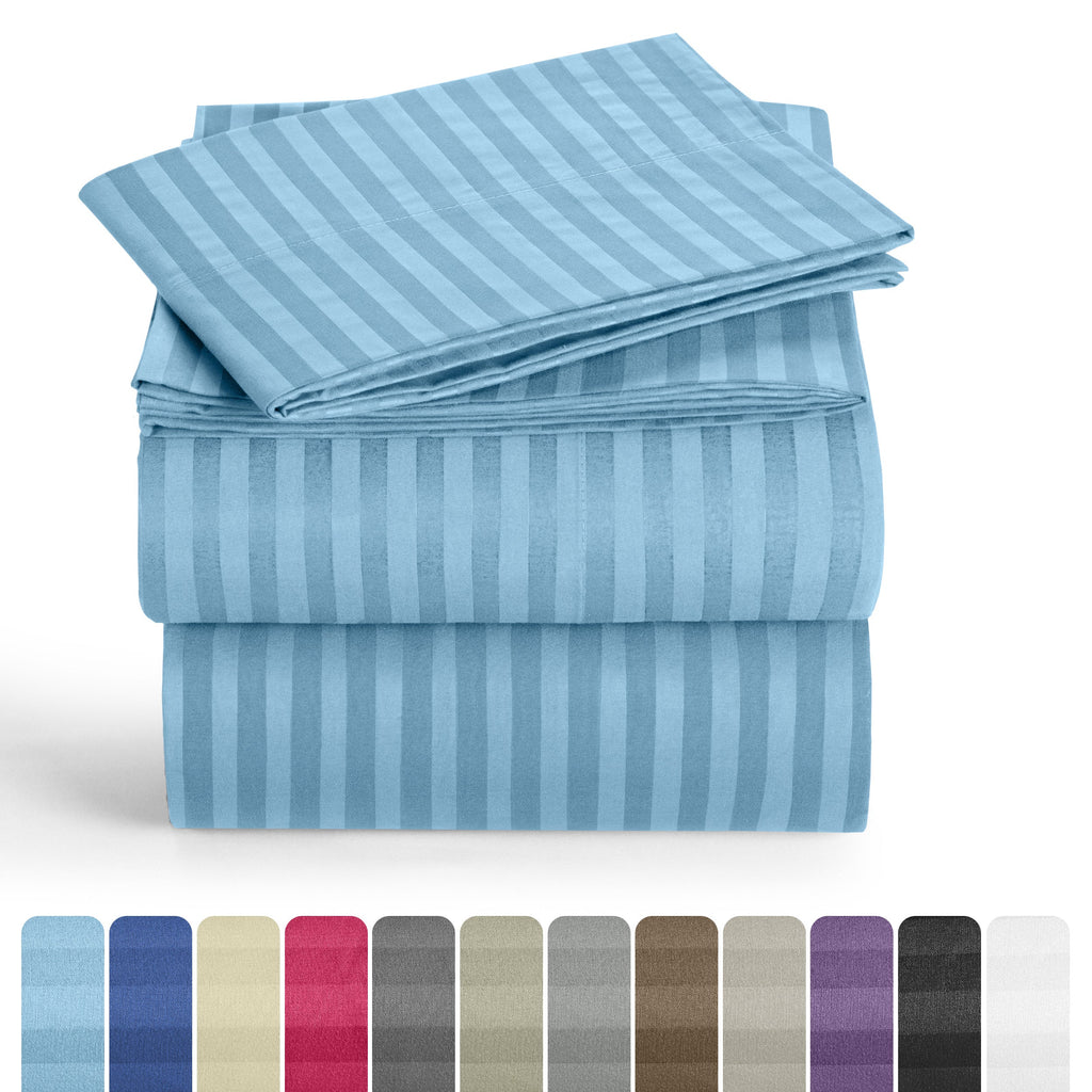 Bed Sheets Set 4/3 Piece Striped - Deep Pocket Fitted Sheet, Soft Breathable Cooling Microfiber Bedding with Pillowcases, Wrinkle Fade Stain Resistant, Hotel Luxury Quality for All Bed Sizes