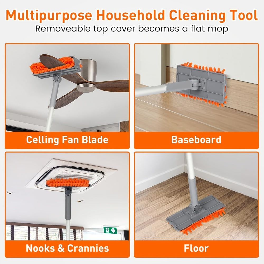 Ceiling Fan Duster 63 Inch Extendable Long Handle Reusable Chenille Microfiber Mop Head Ceiling Fan Blade Cleaner for Dusting Fan Blades Baseboard Wall Floor High Reach Cleaning Tool 6 Feet