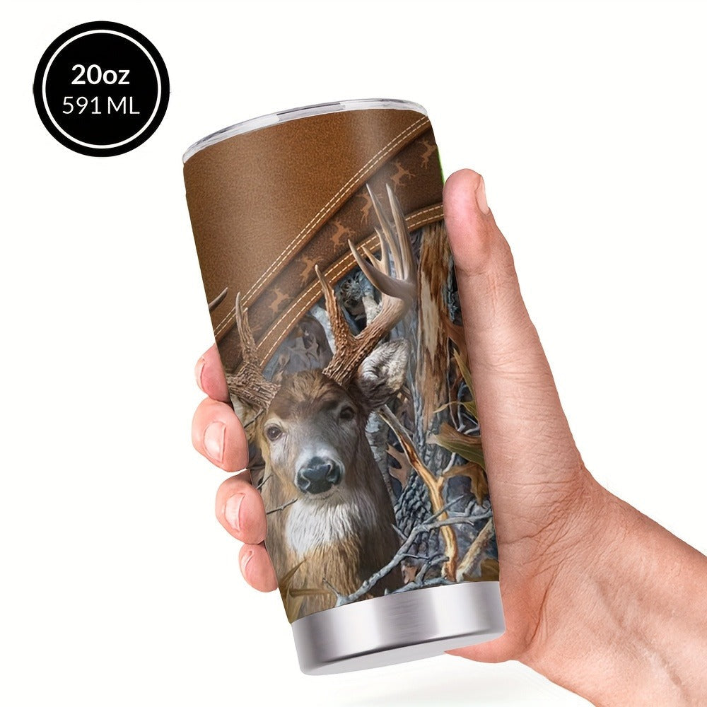 Stainless Steel Tumbler 20oz Forest Hunting Design Insulated Cup with Lid & Straw Travel Coffee Mug Hot Cold Drinks Camping Gift for Men Birthday Halloween