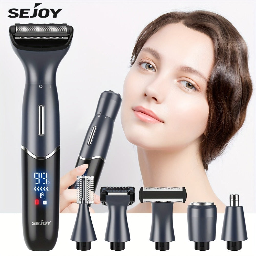 Women's Electric Bikini Trimmer Body Shaver Cordless Painless Razor Replaceable Heads Facial Hair Eyebrow Nose Ear Hair Removal Sensitive Skin