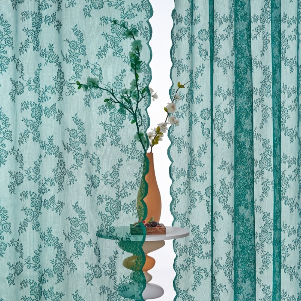 Sheer Lace Curtains 2 Panels Bohemian Floral Semi-Transparent Rod Pocket Window Curtains for Living Room Bedroom All Seasons