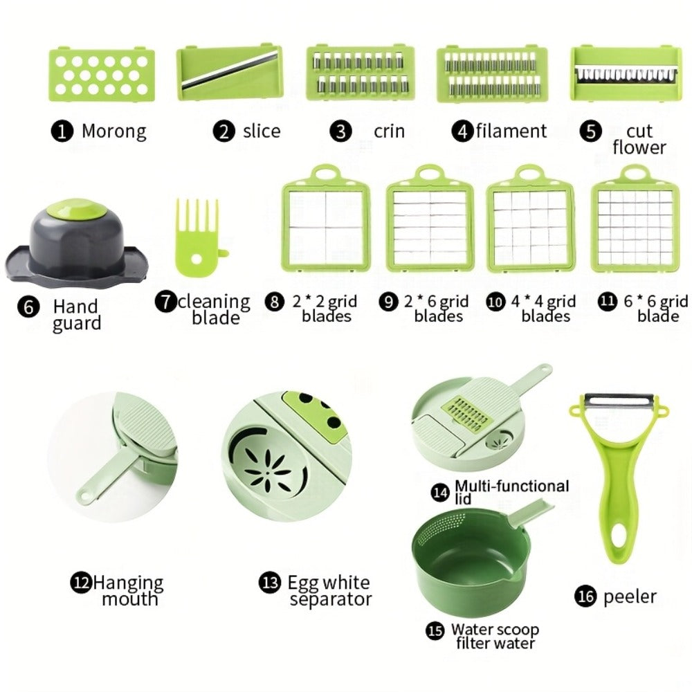 Vegetable Chopper 16-in-1 Manual Food Chopper Slicer Dicer Grater with Container ¨C Professional Onion Potato Carrot Cutter Kitchen Tool